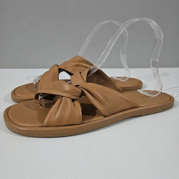 Paige Dana Sandal Womens Size 9.5 Toffee Tan Leather Twisted Slip On Slide - Picture 1 of 13